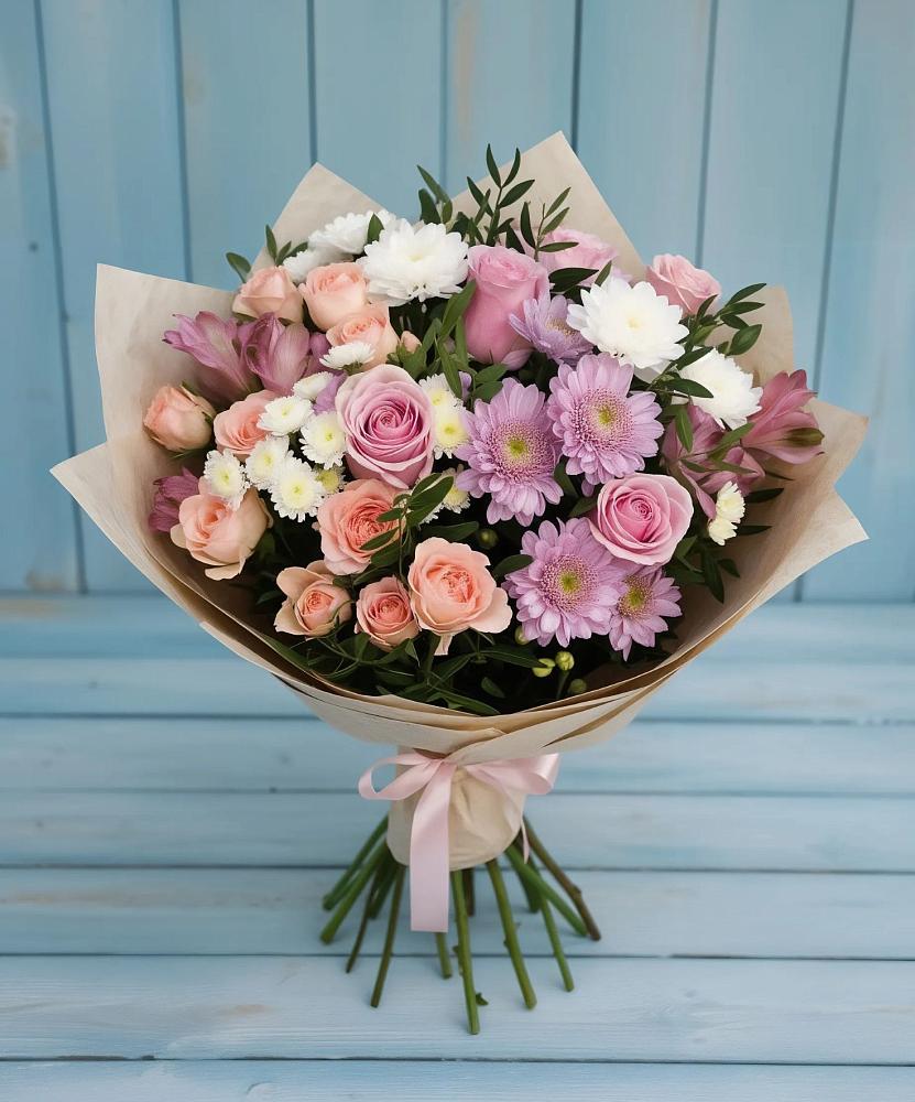 Букет цветов из: Хризантемы, Розы и Альстромерии в Медвенке