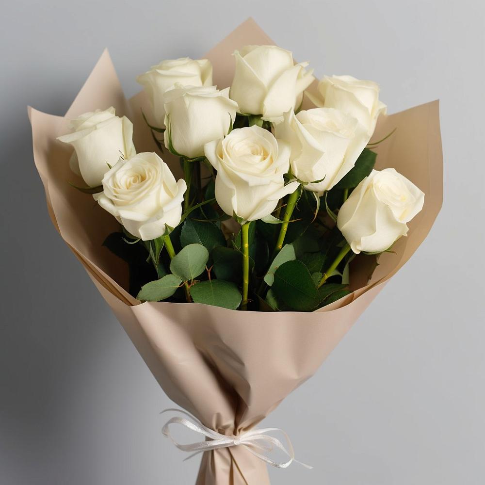 Букет 9 Белых роз Эдлесс Лав в Медвенке