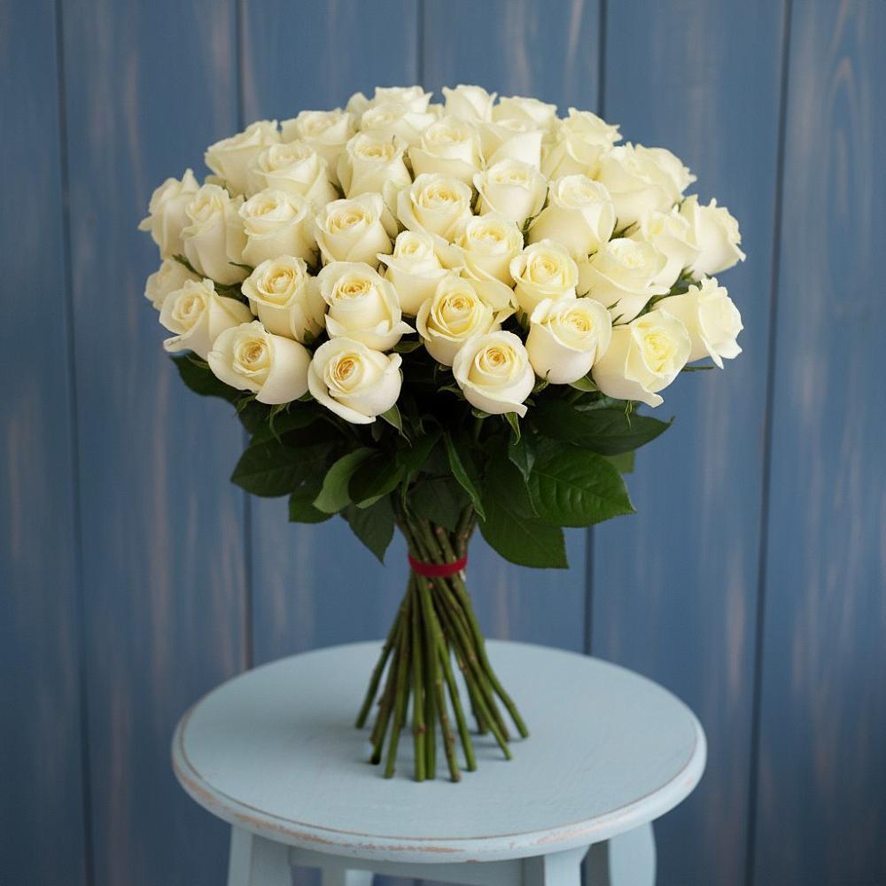 Букет 51 Белая роза Эдлесс Лав в Медвенке