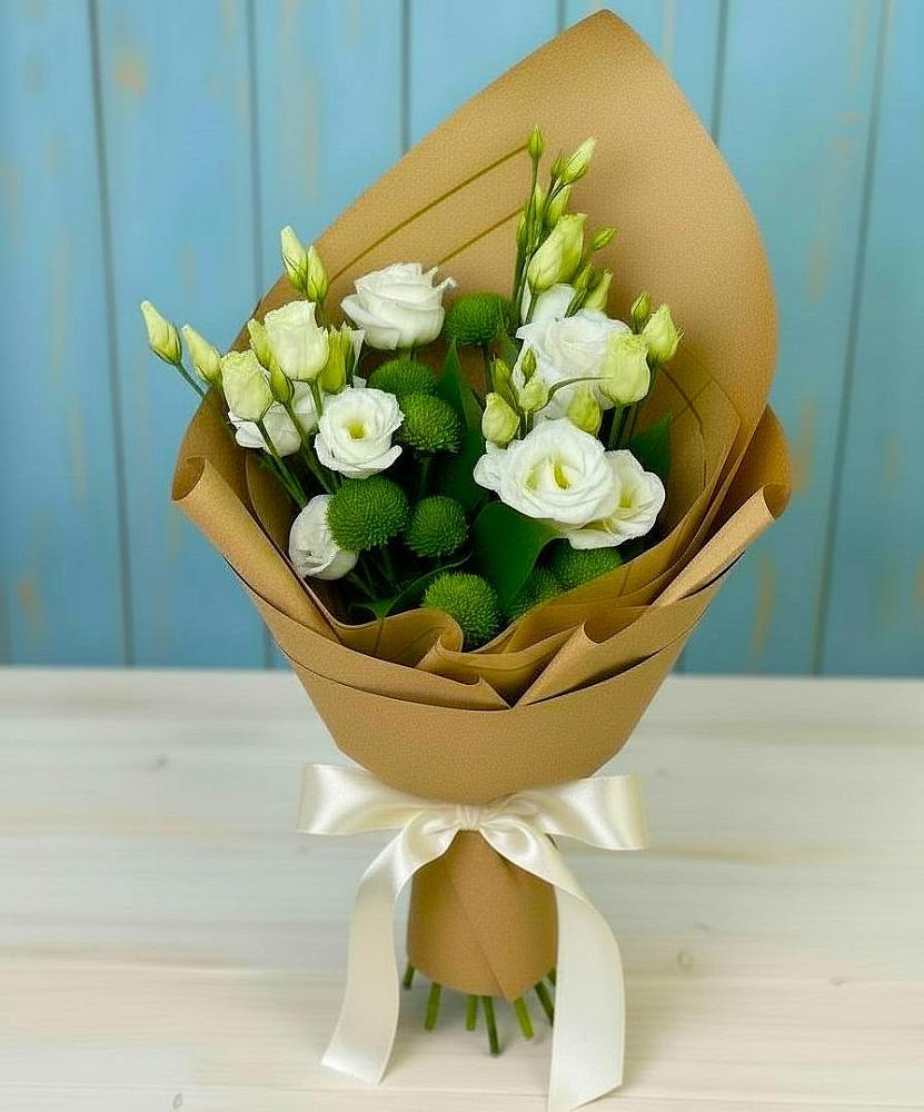 Букет цветов из: Хризантемы и Лизиантусы в Медвенке