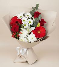 Букет цветов из:  Розы, Хризантемы, Герберы и Лилии в Медвенке